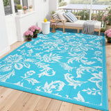 Garvee Waterproof Outdoor Rug 8x10 for Patio, Foldable Reversible Modern Area Rug, Large Plastic Straw Mat for Camping, RV, Porch, Backyard, Deck, Picnic, Beach, Light Blue & White - Light Blue