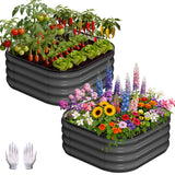 Garvee 2' X 2' X 1' Galvanized Raised Garden Bed, 2Pcs Raised Garden Beds Outdoor, Squircle Planter Raised Beds with Gloves and Rubber Edge Trim for Vegetables, Flowers and Herbs - Gray