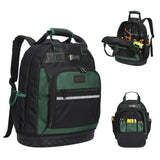 Garvee Tool Backpack, Heavy-Duty 25L Oxford Cloth Tool Bag with Curved Hard Base, Large-Capacity Electrician Backpack with Multiple Compartments, Shockproof Design, Green