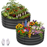 Garvee Round Galvanized Raised Garden Bed 2x2x1FT Heavy Duty Steel Open Bottom Anti-Rust Wave Shape Safe Corners Outdoor Gardening - Grey
