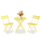Garvee Bright Yellow Space-Saving Collapsible Patio Bistro Set – 3-Piece Powder-Coated Steel Table and 2 Chairs, No Assembly, Durable, Portable Garden, Balcony, Porch, or Yard Furniture - Yellow