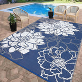 Garvee Waterproof Plastic Straw Rug 8x10 Reversible Outdoor Mat Polypropylene Weather Resistant Lightweight Foldable with Stakes Carry Bag for Patio Garden Camping - Navy Blue