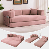 Garvee 5-in-1 Convertible Sleeper Sofa Bed, 78.8" Oversized Corduroy Sofa Loveseat with Fixed-Shape Frame & 2 Pillows, No Assembly Required Futon Sofa for Living Room, Bedroom & Lounge, Pink - Corduroy | Pink
