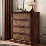 Garvee Farmhouse 4 Drawer Dresser for Bedroom, Tall Modern Dresser with Large Drawers & Bar Handles, Rustic Wood Chest of Drawers for Bedroom, Living Room, Hallway, Brown - Brown