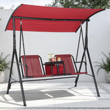 Garvee 2-Person Outdoor Patio Porch Swing Chair with Adjustable Canopy – Cup Holders, Pivot Storage Table & Cooler Bag – Sturdy Steel Frame – For Backyard, Balcony, Poolside – Red - Red