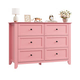 Garvee 6 Drawer Dresser for Bedroom, 47.2" Wide Modern Large Chest of Drawers with Metal Knobs, Wooden Clothes Storage Organizer for Closet, Nursery, Living Room, Apartment, Pink - Pink