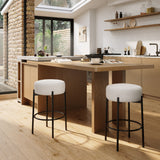 Garvee Set of 2 Modern Sherpa Upholstered Bar Stools with Metal Legs and Footrest for Kitchen Island, Dining Room, White - White