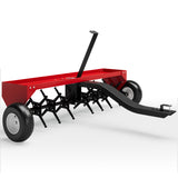 Garvee 48" Tow-Behind Lawn Plug Aerator for Tractor, Heavy-Duty Steel Core Tines, Universal Hitch, Weight Tray, Red - Black & Red
