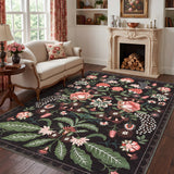 Garvee 5x7 Floral Rug for Living Room Bedroom Machine Washable Botanical Bordered Floor Carpets Modern Retro Leaf and Flower Rugs Contemporary Non-Slip Low Pile Area Rug for Dining Room Office - Purple-Black