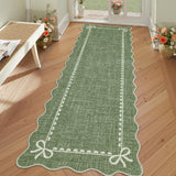 Garvee Scalloped Bow Rug for Living Room, Solid Green Rug for Dorm, Washable Runner Rug 2x6 Soft Low Pile Non Slip Scalloped Rugs for Nursery Bedroom Decor Hallway Entryway Playroom - Green