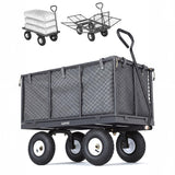 Garvee 800LBS Heavy Duty Steel Garden Cart Wagon with 10" Pneumatic Tires, Removable Mesh Sides, 180° Rotating Handle & Waterproof Bag, Utility Yard Trailer for Lawn, Garden & Farm, Gray - Gray