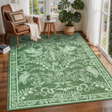 Garvee 4' x 6' Vintage Botanical Bird & Snake Area Rug, Washable Non-Slip Soft Low-Pile Rug for Bedroom, Office & Entryway, Green - Green
