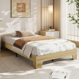 Garvee Twin XL Platform Bed Frame Minimalist Wood Grain Sturdy Low Profile Snap-Fit Assembly Pine Walnut Oak Bedroom - Oak-Express Delivery