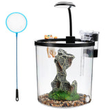 Garvee Mini Desktop Fish Tank Kit – 1.5/2.3/2.5 Gallon Plastic Aquarium Starter Set with Silent Filter, LED Light & Oxygen Generator – Ideal Betta & Goldfish Tank for Home/Office – Black (Round Desktop Landscape Tank Deluxe Edition)