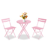 Garvee Pink Space-Saving Collapsible Patio Bistro Set – 3-Piece Metal Table and 2 Chairs, No Assembly, Outdoor/Indoor Furniture for Balcony, Garden, or Yard - Pink