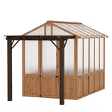 Garvee 8x13FT Greenhouse Kit with Pergola, Wooden Greenhouse with Cedar Frame, Outdoor Wood Greenhouses with Roof Vent, Wood and Polycarbonate Walk-in Greenhouses