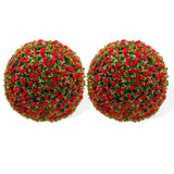 Garvee 22" Artificial Topiary Rose Balls Set of 2 Hanging Grass Ball for Home Decor Indoor Outdoor, Red - Red