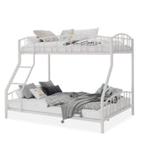Garvee Space-Saving Twin Over Full Metal Bunk Bed - Heavy Duty Steel Frame - Safe Arched Guardrail & Ladder - Noise-Free Slats - Easy Assembly - No Box Spring Needed - White, Upper: Twin, Lower: Full - White