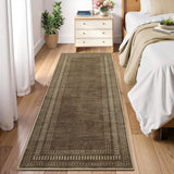 Garvee 2' x 6' Modern Minimalist Runner Rug, Washable Non-Slip Soft Low-Pile Rug for Bedroom, Hallway & Entryway, Brown - Brown