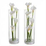 Garvee Elegant Real Touch Artificial Calla Flora Arrangement in Glass Vase – Set of 2 Faux Flowers with Faux Water – Home, Office, or Wedding Centerpiece – 20 Inch Tall – White – Vase: 40cm H x 10cm D