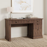 Garvee Fluted Home Office Desk Storage, 54 in Modern Executive Desk with Charging Station, Wooden Computer Writing Desk with File Drawers for Study Room (Brown, 54.0”L x 21.6 in D x 30.0 in H) - Brown