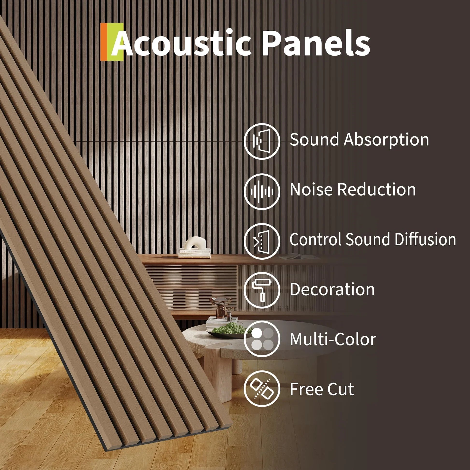 Garvee Set of 8 Modern 3D Fluted Acoustic Wood Slat Wall Panels 47.2" x 11.8" Soundproof Decorative Panels for Home Theater, Office, Studio and Interior Walls, Walnut