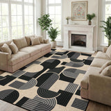 Garvee Area Rug for Bedroom Kitchen Living Room Bathroom with Foldable Carpet, Printed Carpet, Geometric Pattern Carpet, Easy to Clean Carpet, and Soft Carpet - Black