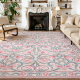 Garvee Modern Washable Pink Floral Area Rug - Soft Low-Pile Non-Slip Carpet for Living Room, Bedroom, Dining Room - Home Decor, 10x13ft - Pink
