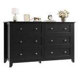 Garvee 6 Drawer Dresser for Bedroom, 54" Wide Modern Large Chest of Drawers with Metal Knobs, Wooden Clothes Storage Organizer for Closet, Nursery, Living Room, Apartment, Black - Black