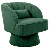 Garvee Modern Swivel Barrel Accent Chair – Velvet Upholstered Round Lounge Armchair with Striped Backrest, Soft Cushion, 360° Swivel – Comfy Tub Chair for Living Room, Bedroom, Apartment, Office – Corduroy | Dark Green - Dark Green