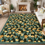 Garvee 6x9 Washable Floral Living Room Rugs, Large Vintage Accent Area Rug for Living Room Dining Room, Non Slip Low Pile Indoor Bedroom Rug, Lightweight Stain Resistant Rugs for Office Home, Yellow - Yellow Green