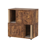 Garvee Double Cat Litter Box Enclosure Furniture for 2 Cats – Modern 2-Tier Wooden Cabinet with Hidden Odor Control, Marking Post, Dual Litter Mats, Dog-Proof End Table – X-Gate Tiger Wood - Brown X-Door