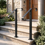 Garvee 39" High Single Post Wrought Iron Handrail [2-Pack] - 400lbs Load Capacity Safety Grab Bar for 1-2 Steps Concrete or Wood Stairs, Matte Black