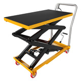 Garvee Heavy Duty Hydraulic Lift Table Cart - 770 lbs Capacity Double Scissor Manual Lift, 11.5" to 59" Lifting Range, 32" x 16" Flatbed Platform Material Handling Cart with Casters & Brakes (Yellow) - 770 Lbs | Lifting Capacity 14-50 Inches | Yellow | Comes With A Pair Of Gloves | Divided Into Boxes