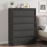 Garvee 5 Dresser for Bedroom, 43.3" Tall Dresser, Freestanding Horizontal Drawer with Storage, Wooden Closet Chest Storage for Living Room, Hallway, Entryway - Black