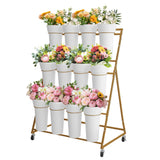 Garvee 3-Tier Gold Metal Flower Stand with 12 Removable Round Buckets, Mobile Plant Display Shelf – Heavy Duty Indoor Outdoor Plant Rack with Wheels for Garden, Patio, Shop, Wedding – Size: 90×55×120cm, Color: Gold - Gold