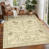 Garvee 4' x 6' Camel Vintage Botanical Bird & Snake Area Rug, Washable Non-Slip Soft Low-Pile Rug for Bedroom, Office & Entryway - Camel