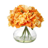 Garvee Orange PU & Silk Peonies in Glass Vase – Faux Flower Arrangement with Faux Water for Home Decor