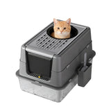 Garvee Extra Large Stainless Steel Cat Litter Box with Dual Entry, 180° Flip Top Lid, Enclosed Design for Odor Control & Privacy, Large Enclosed Odor Control Litter Box for Cats, 6" Deep Dark Gray - Dark Gray