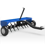 Garvee 48" Heavy-Duty Tow-Behind Lawn Plug Aerator, Steel Core Aerator with 32 Hardened Tines, 150 lb Weight Tray, Universal Hitch & 10" Pneumatic Tires for Lawn Tractor, ATV, UTV, Garden, Farm & Yard Care - Blue