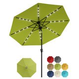 Garvee 9FT Solar LED Patio Umbrella, Waterproof Outdoor Market Table Umbrella with 8 Ribs, Crank Lift, Push Button Tilt, UV Protection for Garden, Pool & Deck, Grass Green ﻿ - Grass Green