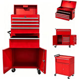 Garvee Heavy Duty 20-Inch 5-Drawer Rolling Tool Chest – Lockable Metal Cabinet with Detachable Portable Top Box – Mobile Storage Organizer with Drawers & Wheels for Garage, Workshop, Home – Red