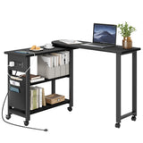 Garvee Rotating Side Table Swivel End Table with Charging Station and Extra Storage Bag, Movable End Table with 6 Brake Wheels for Bedroom Living Room - Black