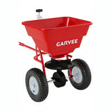 Garvee 85 lb Tow-Behind Broadcast Spreader, Lawn & Garden Pull-Behind Seeder with 10" Pneumatic Tires, Adjustable Flow Control for Seed, Fertilizer, Salt & Ice Melt, Red Hopper & Red Frame