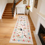 Garvee Non-Slip Washable Cat Area Rug Runner – Low Pile, Mark Resistant, Soft Floral Bordered Carpet for Entryway, Bedroom, Kitchen, Hallway – Beige, 2x6ft - Beige