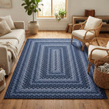 Garvee Easy Jute 4x6 Outdoor Rug Washable Non Slip Braided-Print Neutral Rugs for Living Room Ultra-Thin Non-Shedding Foldable Carpet Indoor Outdoor Farmhouse Rug for Bedroom Kitchen Porch - Slate/Blue
