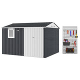Garvee 10x8FT Black Metal Outdoor Storage Shed with Pushable Window, LED Light & Pegboard, Lockable Double Doors, Sloping Roof, Ventilation, Corrosion-Resistant Steel Garden Tool Shed for Patio, Backyard & Garage - Black