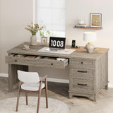 Garvee Farmhouse Executive Office Desk with Power Outlets & USB Ports – 53.5" Wooden Computer Desk – Adjustable File Cabinet – Storage Drawers, Ash - Gray