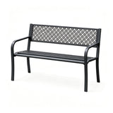 Garvee 50" Outdoor Garden Bench, 2-Person Steel Patio Bench with Geometric Backrest & Slatted Seat for Porch, Yard & Deck, Black - Black