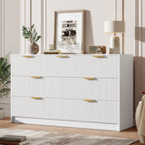 Garvee 54" Wide 7 Drawer Dresser with Fluted Design and Metal Handle, Modern Chest of Drawers TV Stand for Bedroom Living Room Hallway,White - White